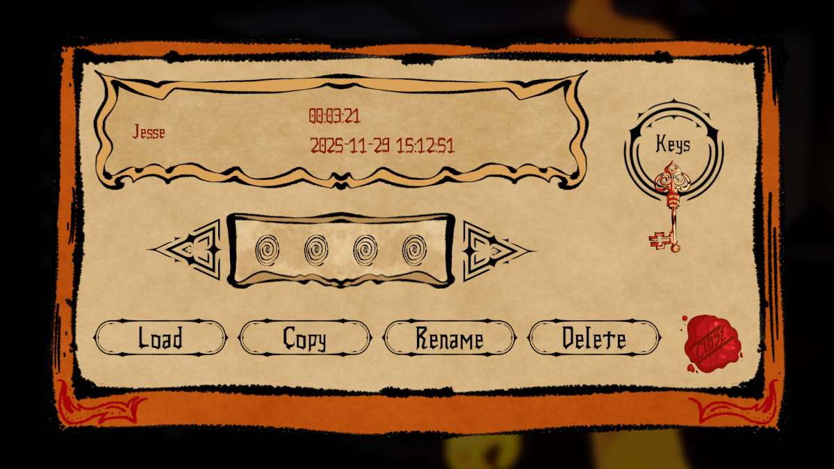 Save/Load UI with slot rename and date/time metadata